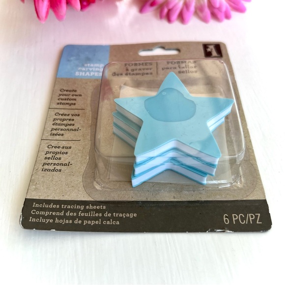 NEW Inkadinkado Star Stamp Carving Shapes Set of 3 Blue Stamps 3 Tracing Sheets - Picture 3 of 9